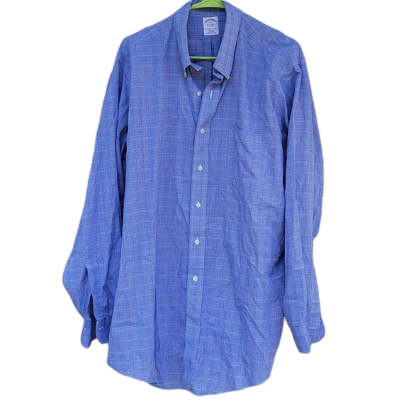 Brooks Brothers Blue Red Plaid The Original Polo Shirt Non Iron Button Down XL - Picture 8 of 10